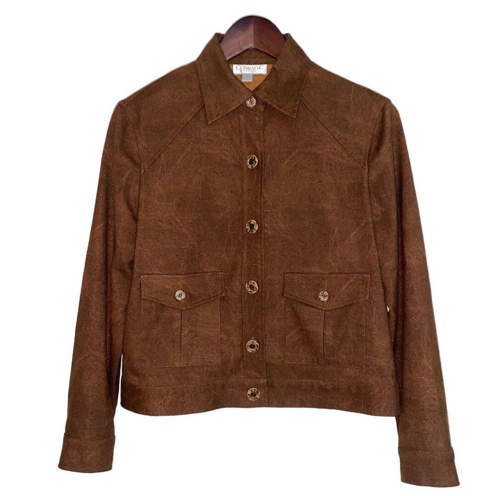Conrad C Distressed Leather Look Brown Jacket sz 6
